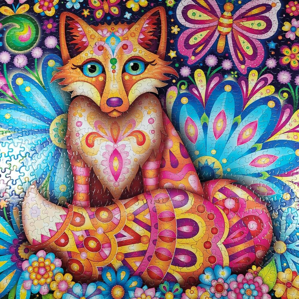 Fox Puzzle Colorful Whimsical Butterfly Flowers Groovy Ceaco 750 Pieces COMPLETE